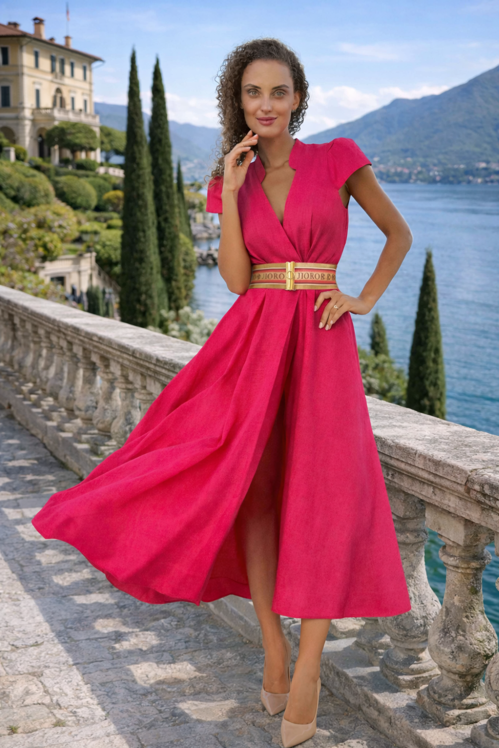 LONG FLARED LINEN DRESS IN FUCHSIA - ESSENTIALS JIORO ДЪЛГА РАЗКРОЕНА РОКЛЯ ОТ ЛЕН В ЦВЯТ ФУКСИЯ – ESSENTIALS JIORO