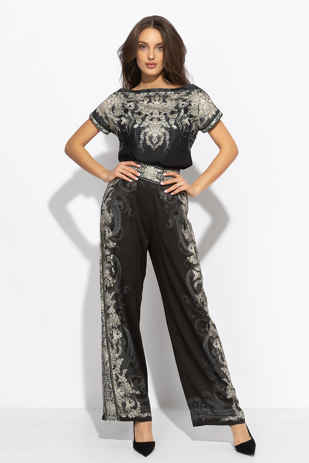 PANTALON LARGE EN VISCOSE AVEC TAILLE ÉLASTIQUE – LOTUS GELÉ