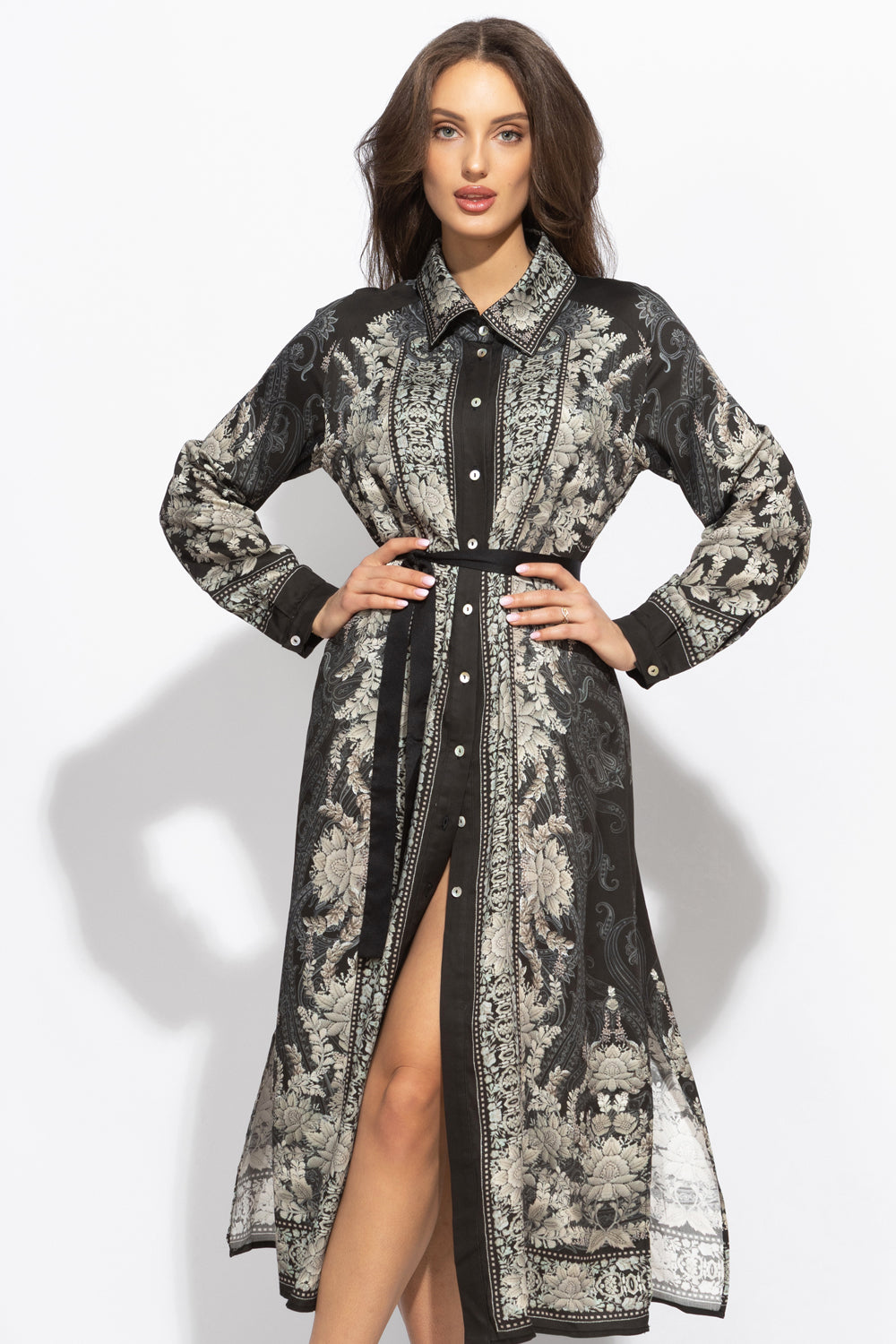 Robe chemise en viscose avec ceinture amovible - Lotus gelé