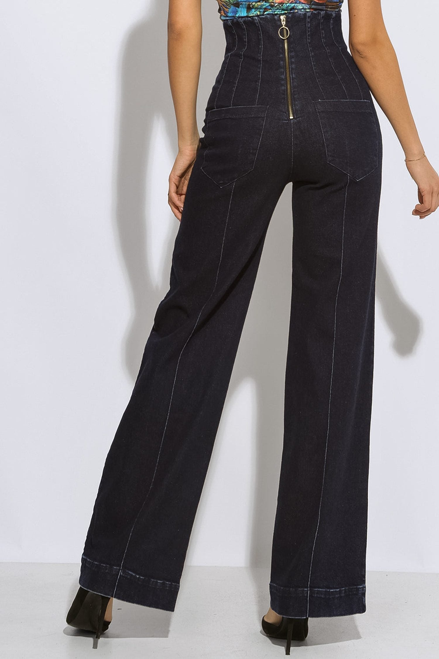 HIGH WAIST WIDE LEG DENIM PANTS - ESSENTIALS