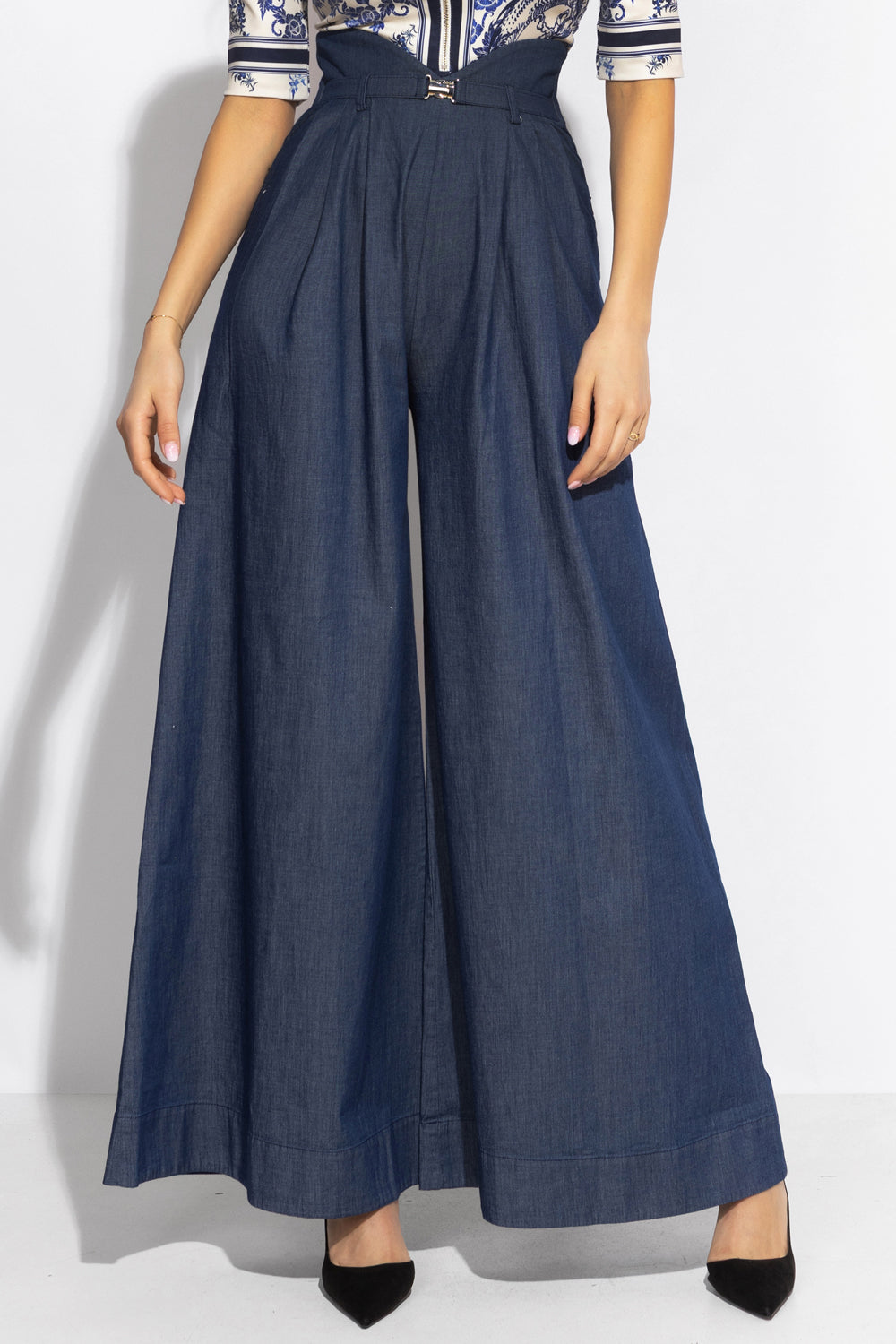 HIGH WAIST WIDE LEG DENIM PANTS - ESSENTIALS