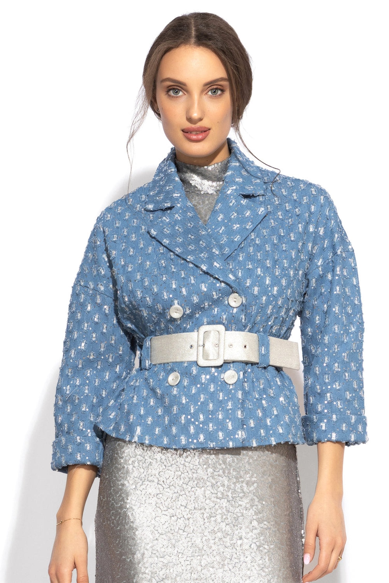 VESTE EN JEAN AVEC BROCARD - ESSENTIELS