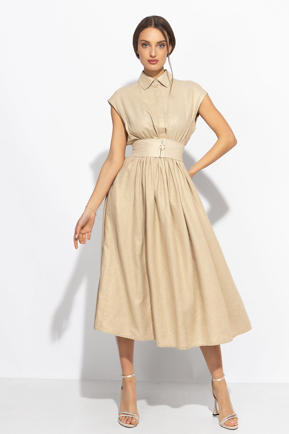 ROBE LONGUE EN LIN AVEC CEINTURE AMOVIBLE - ESSENTIELS