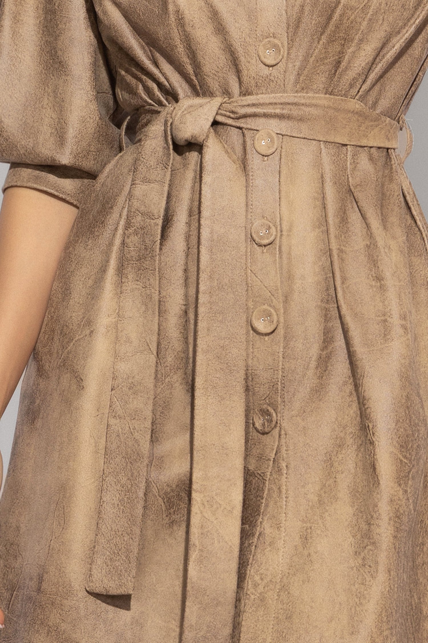 SUEDE-LOOK SHIRT DRESS IN CAPPUCINO - ESSENTIALS