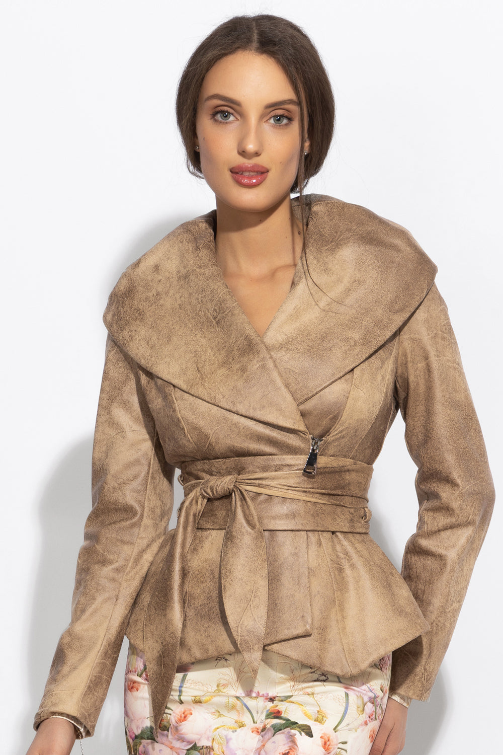 SUEDE-LOOK BLAZER WITH ASYMMETRICAL CLOSURE IN CAPPUCINO- ESSENTIALS