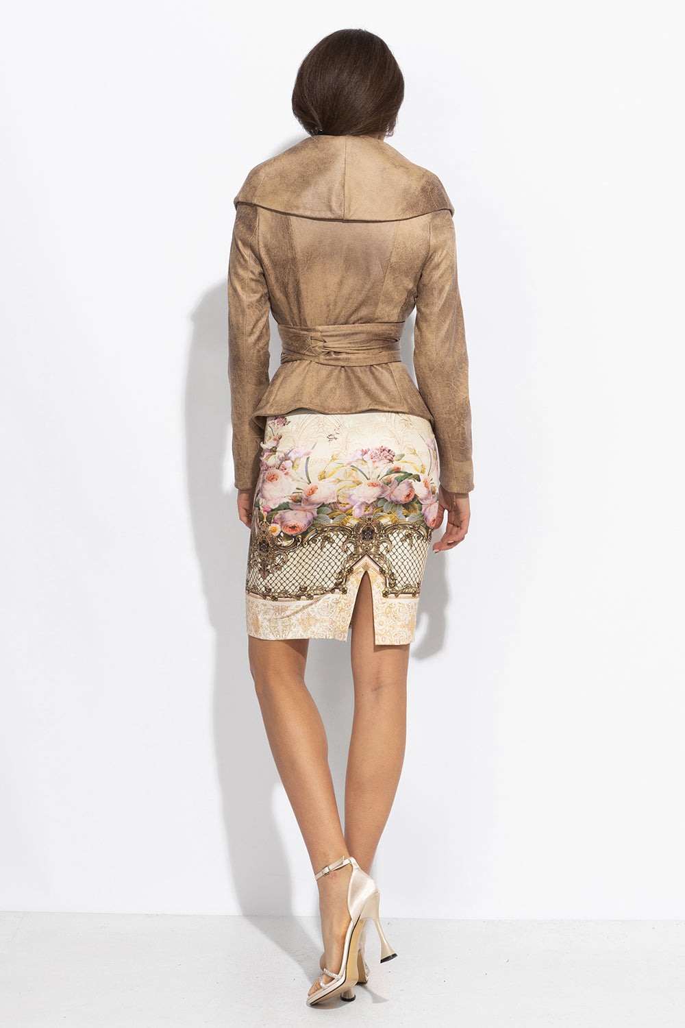 SUEDE-LOOK BLAZER WITH ASYMMETRICAL CLOSURE IN CAPPUCINO- ESSENTIALS