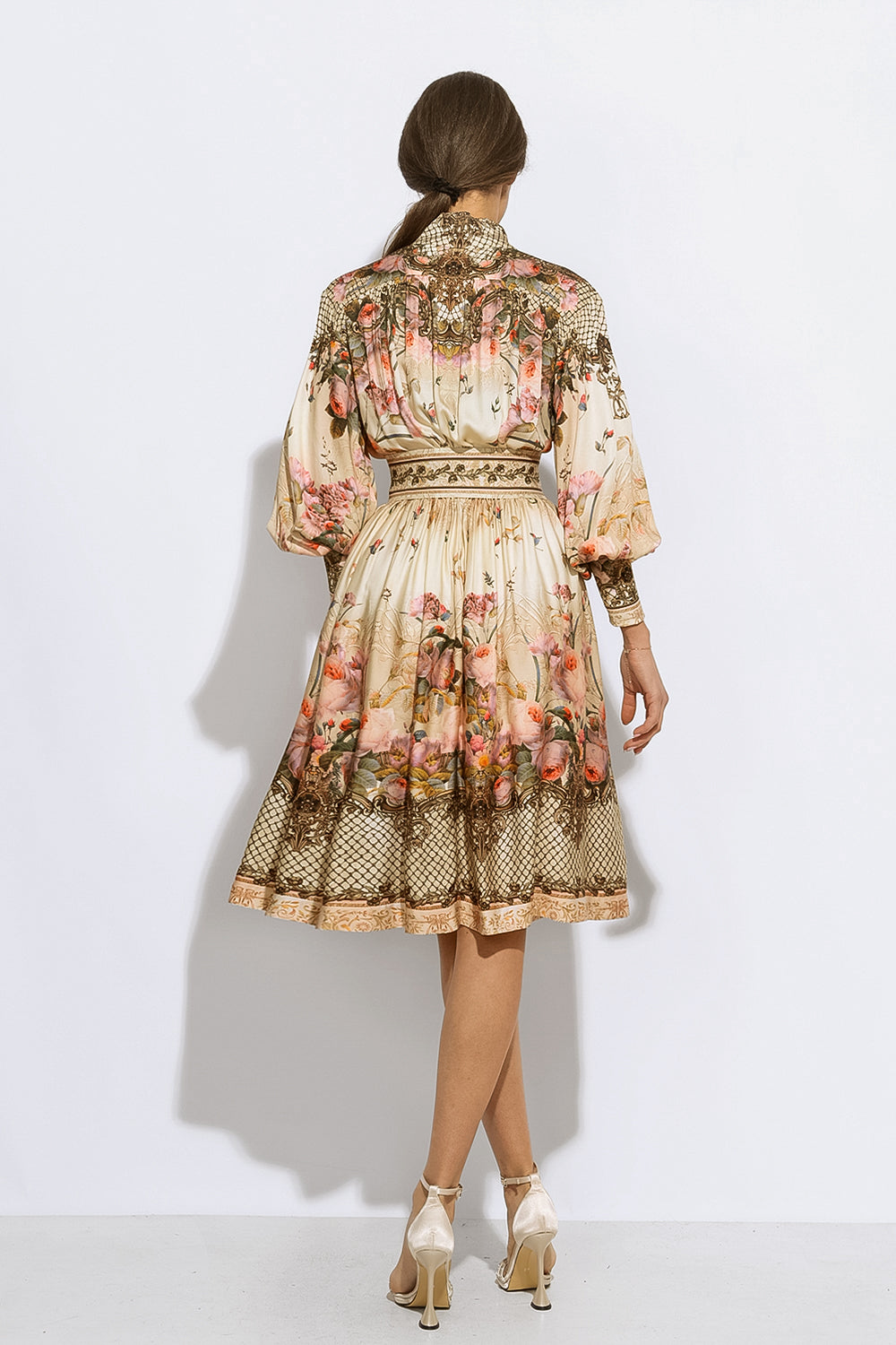 BOHO LONG-SLEEVE VISCOSE DRESS - BAROQUE FLOWERS