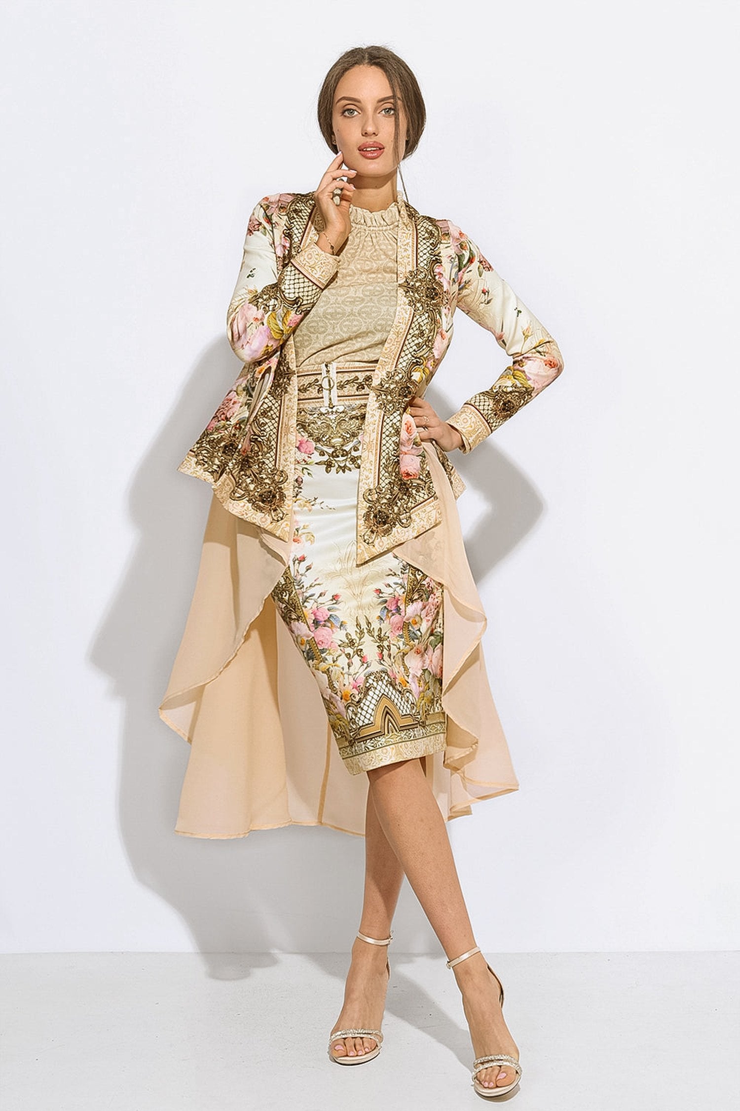 ÉCHARPE ÉLÉGANTE AVEC CHIFFON - FLEURS BAROQUES