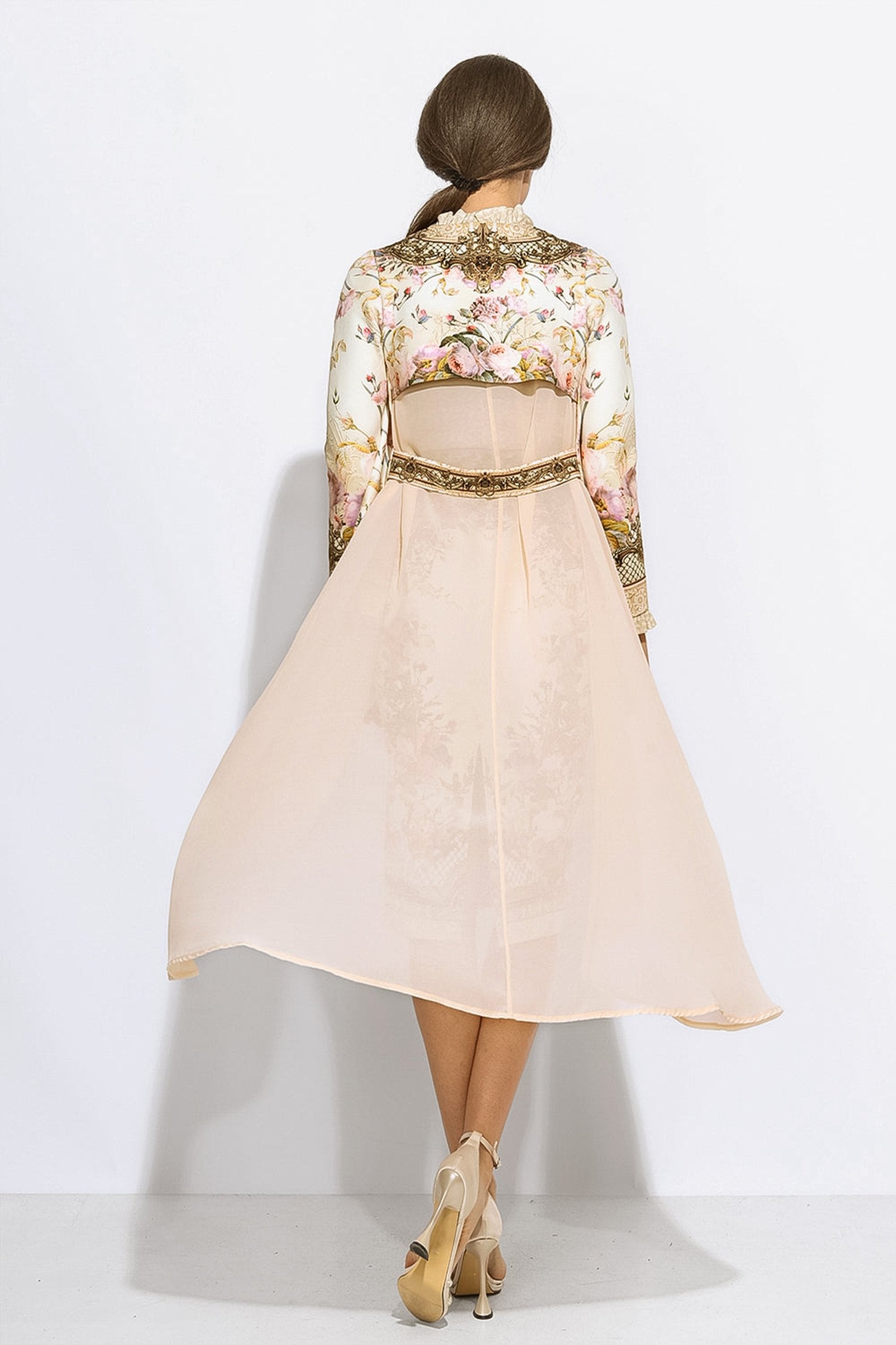 ELEGANT PRINTED CARDIGAN WITH CHIFFON BACK - BAROQUE FLOWERS