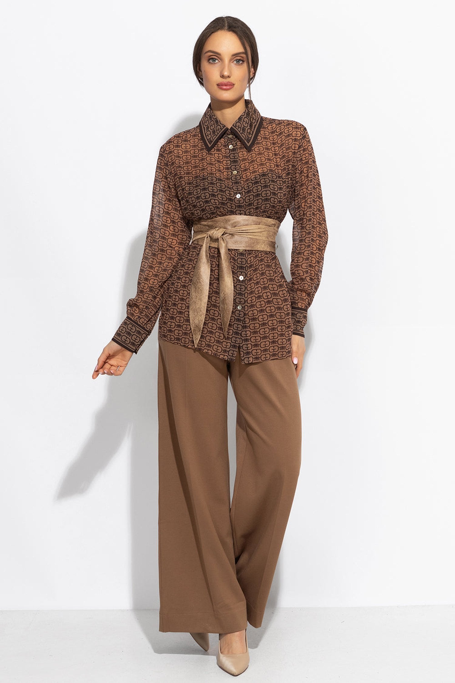 Chemise imprimée à manches longues - logo marron foncé