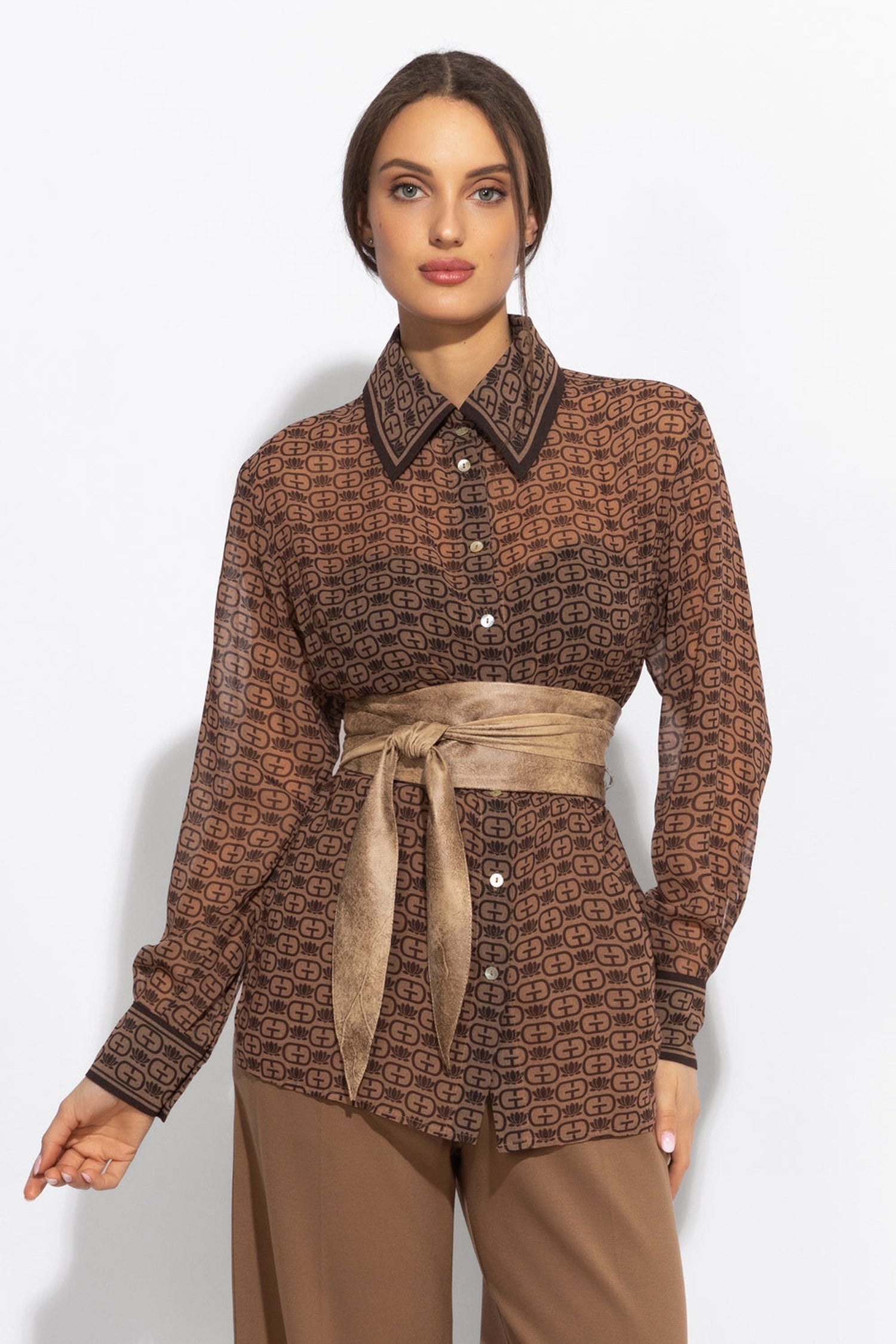 Chemise imprimée à manches longues - logo marron foncé