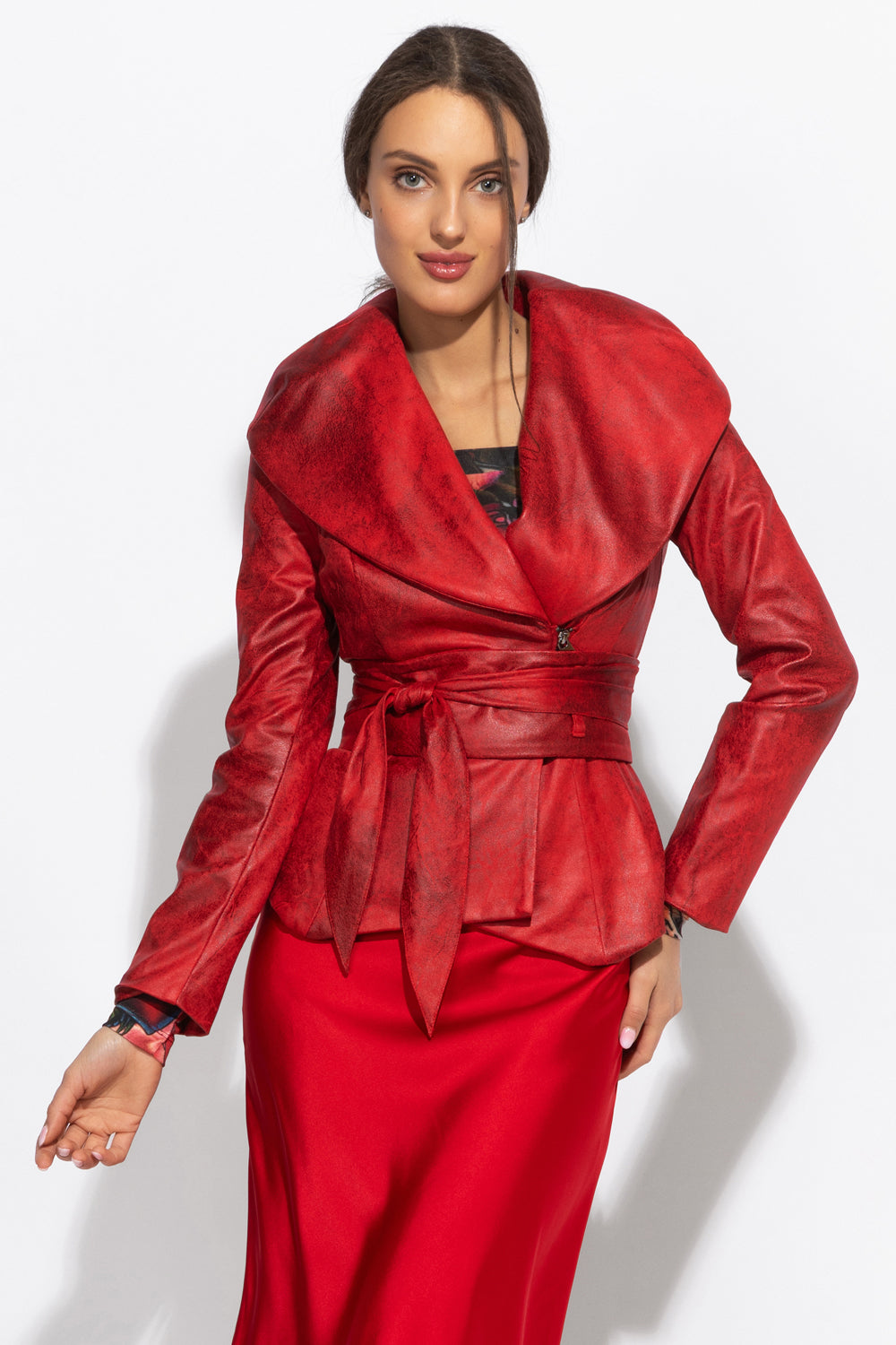 Blazer aspect daim avec fermeture asymétrique en rouge - Essentiels
