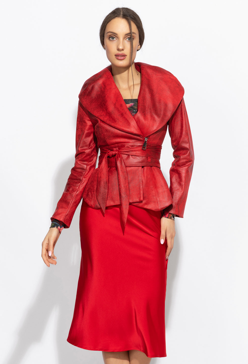 Blazer aspect daim avec fermeture asymétrique en rouge - Essentiels