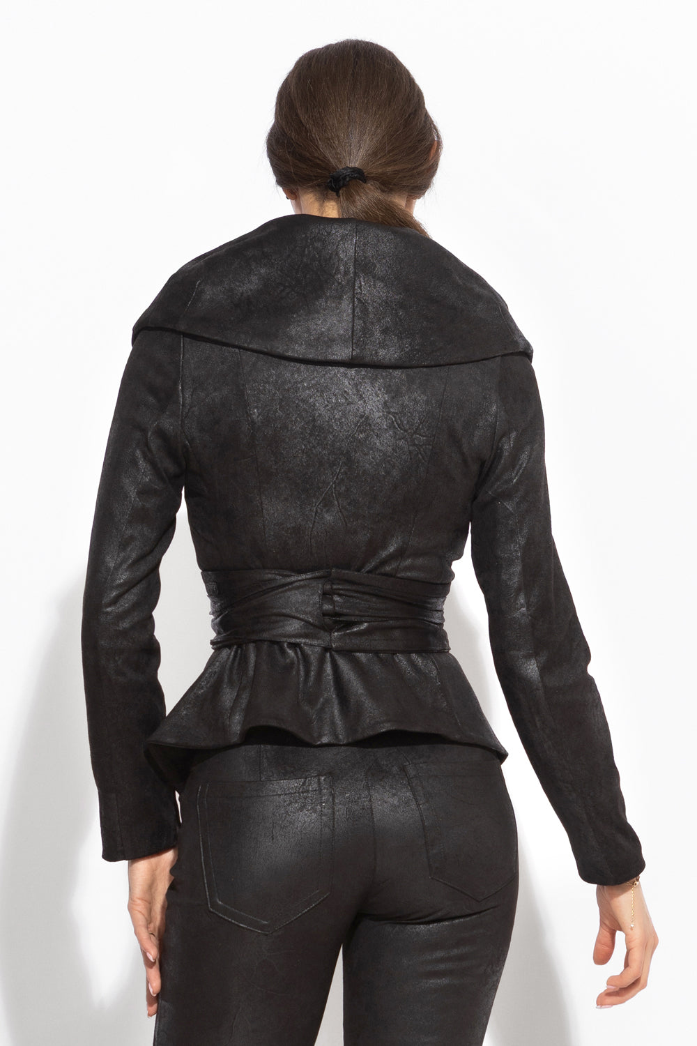 SUEDE-LOOK BLAZER WITH ASYMMETRICAL CLOSURE IN BLACK - ESSENTIALS