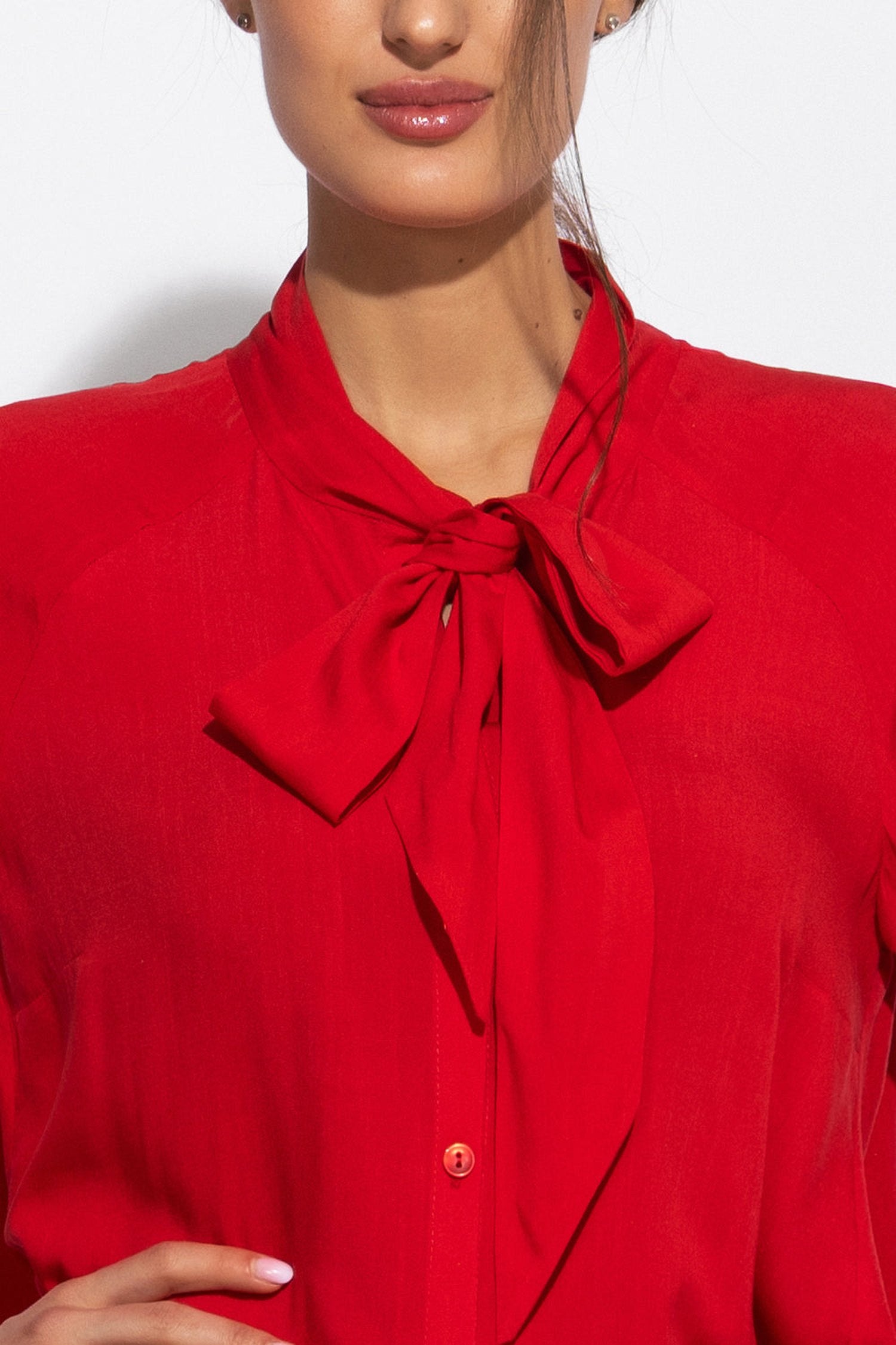 BLOUSE ROUGE EN VISCOSE AVEC MANCHES ÉVASÉES - ESSENTIELS