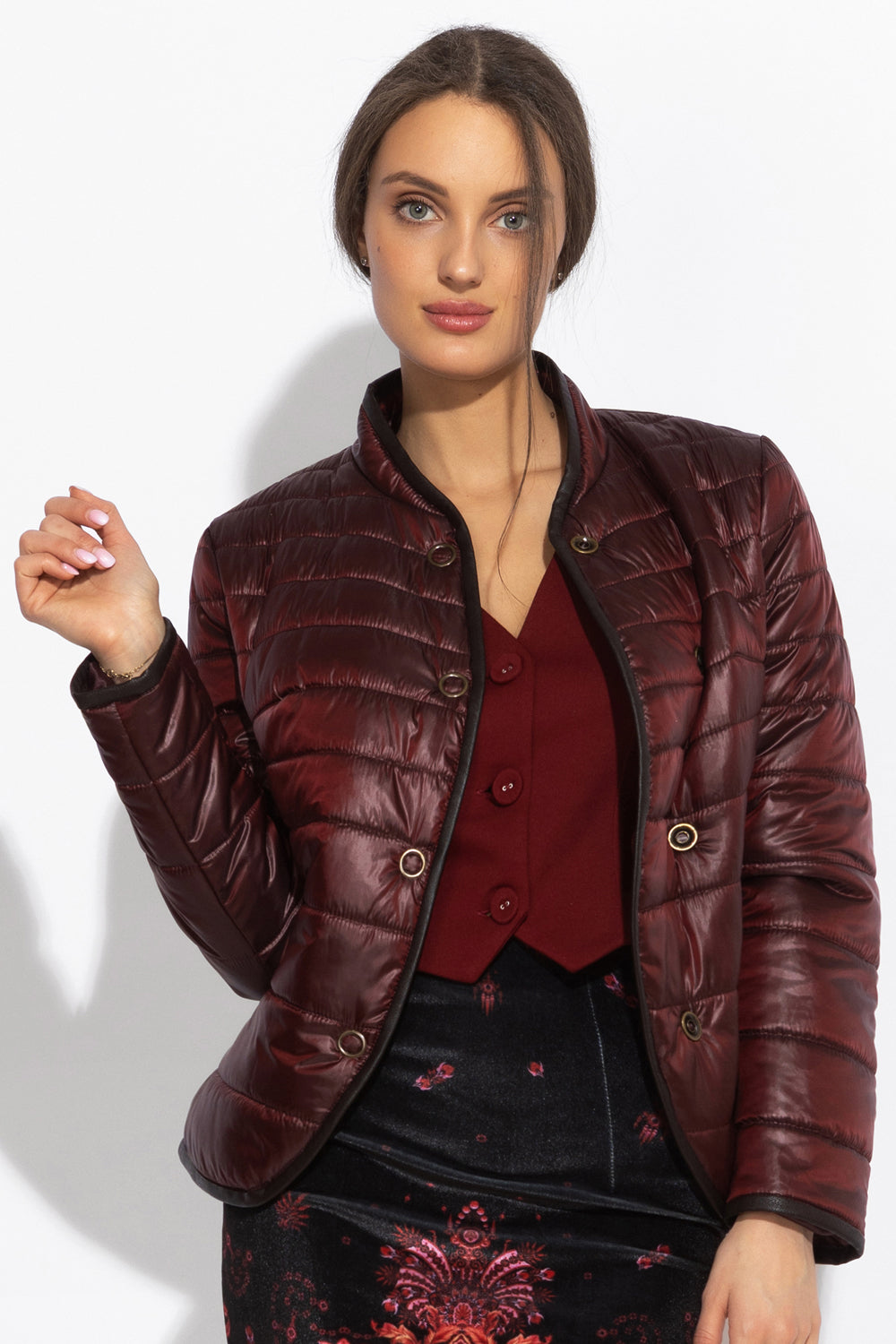 VISCOSE BLEND VEST IN BURGUNDY - ESSENTIALS