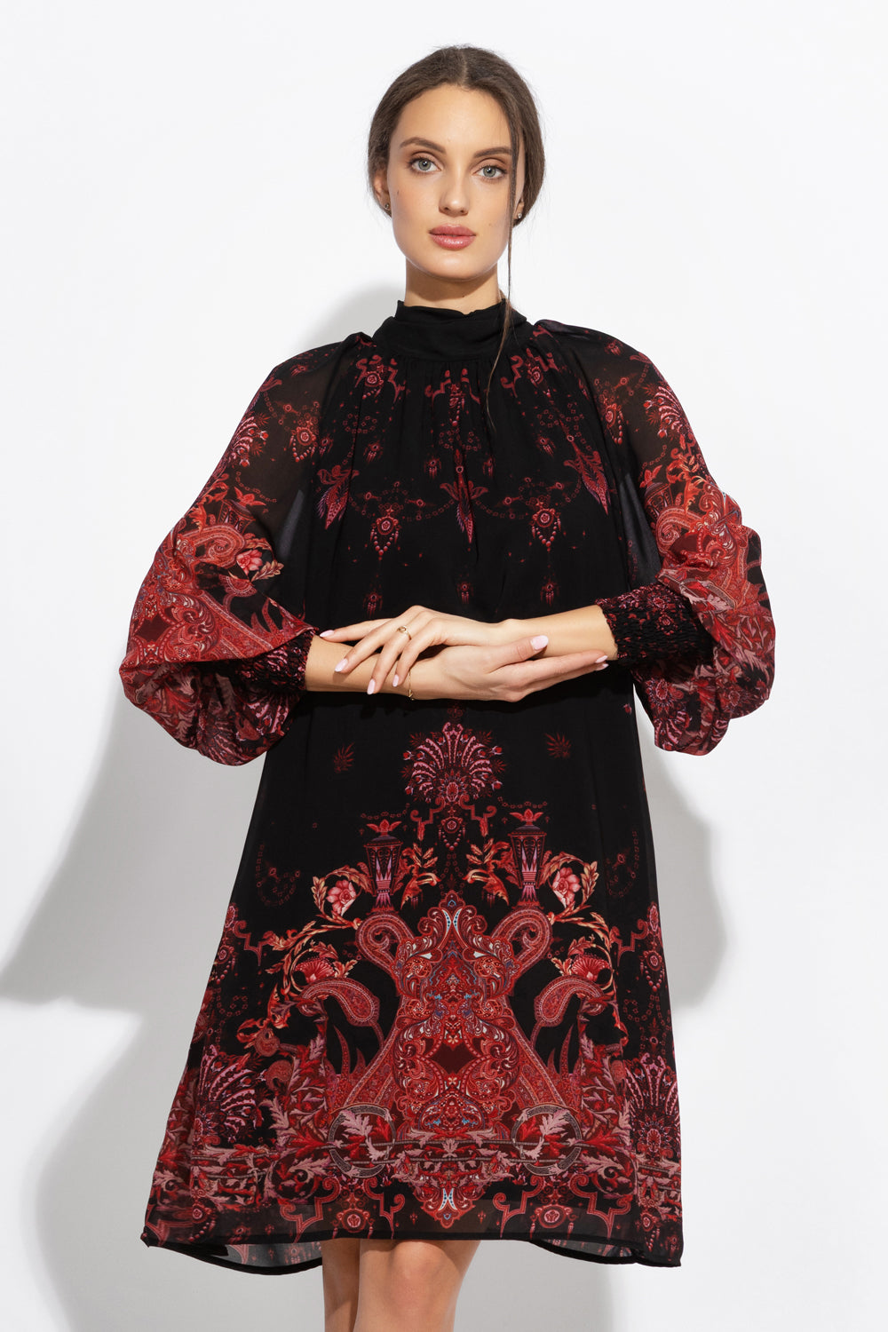RELAXED FIT DRESS WITH RAGLAN SLEEVES - PAISLEY DARK JIORO СВОБОДНА РОКЛЯ С РЕГЛАН РЪКАВ - PAISLEY DARK JIORO