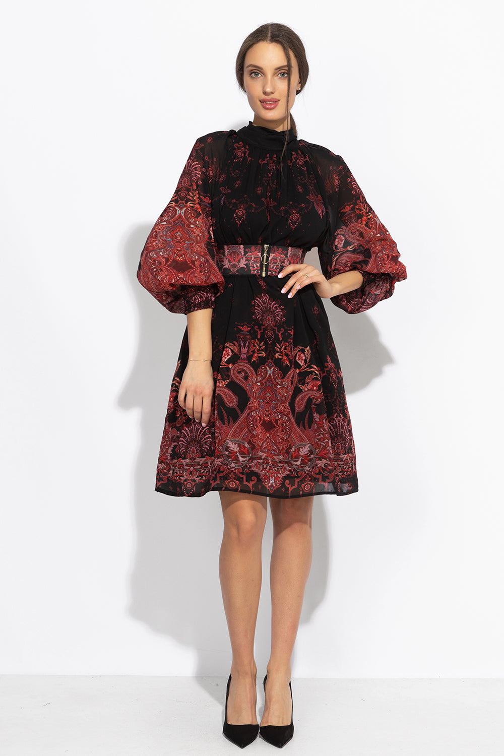 RELAXED FIT DRESS WITH RAGLAN SLEEVES - PAISLEY DARK