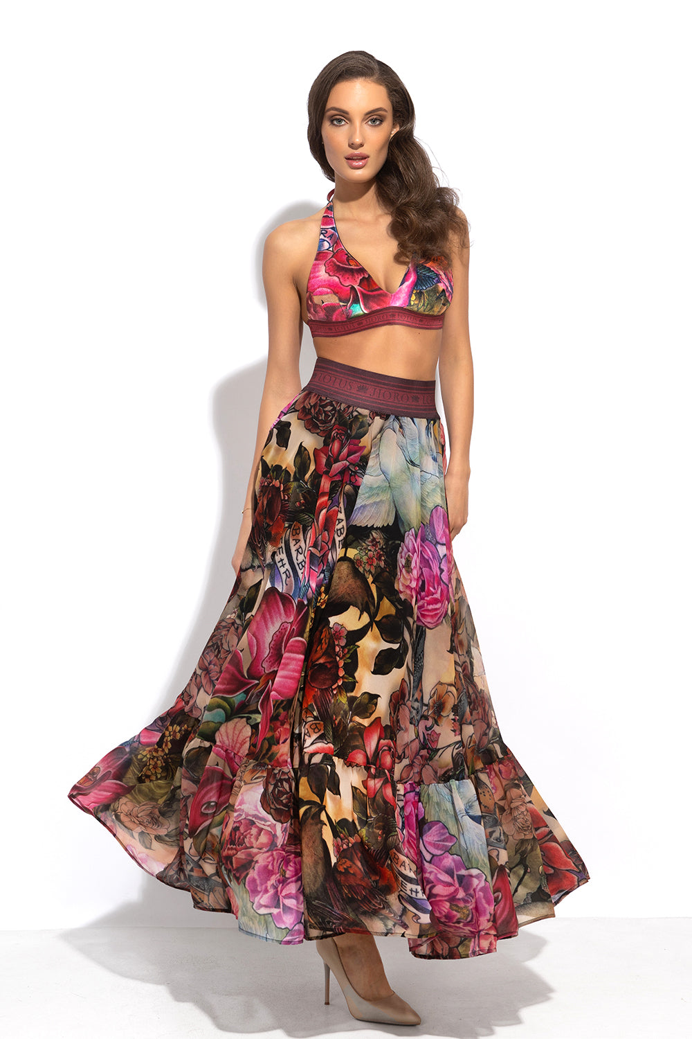 FULL-FLARED MAXI SKIRT WITH ELASTIC WAIST - TATTOO STAR
