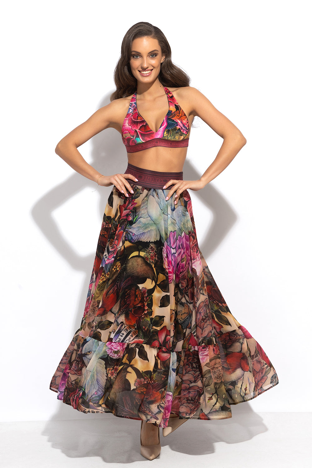 FULL-FLARED MAXI SKIRT WITH ELASTIC WAIST - TATTOO STAR