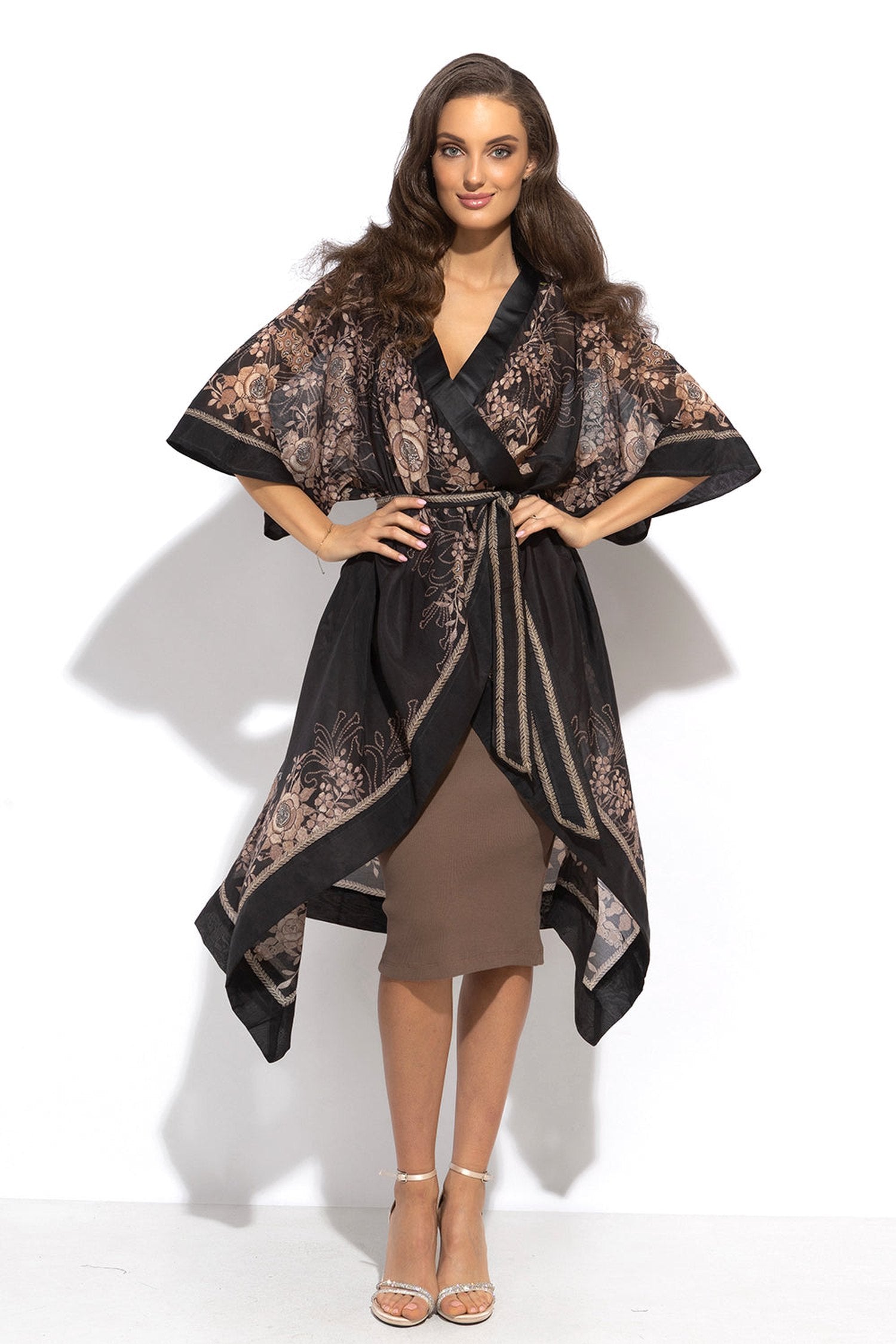 Kimono en coton de soie - Roses dorées