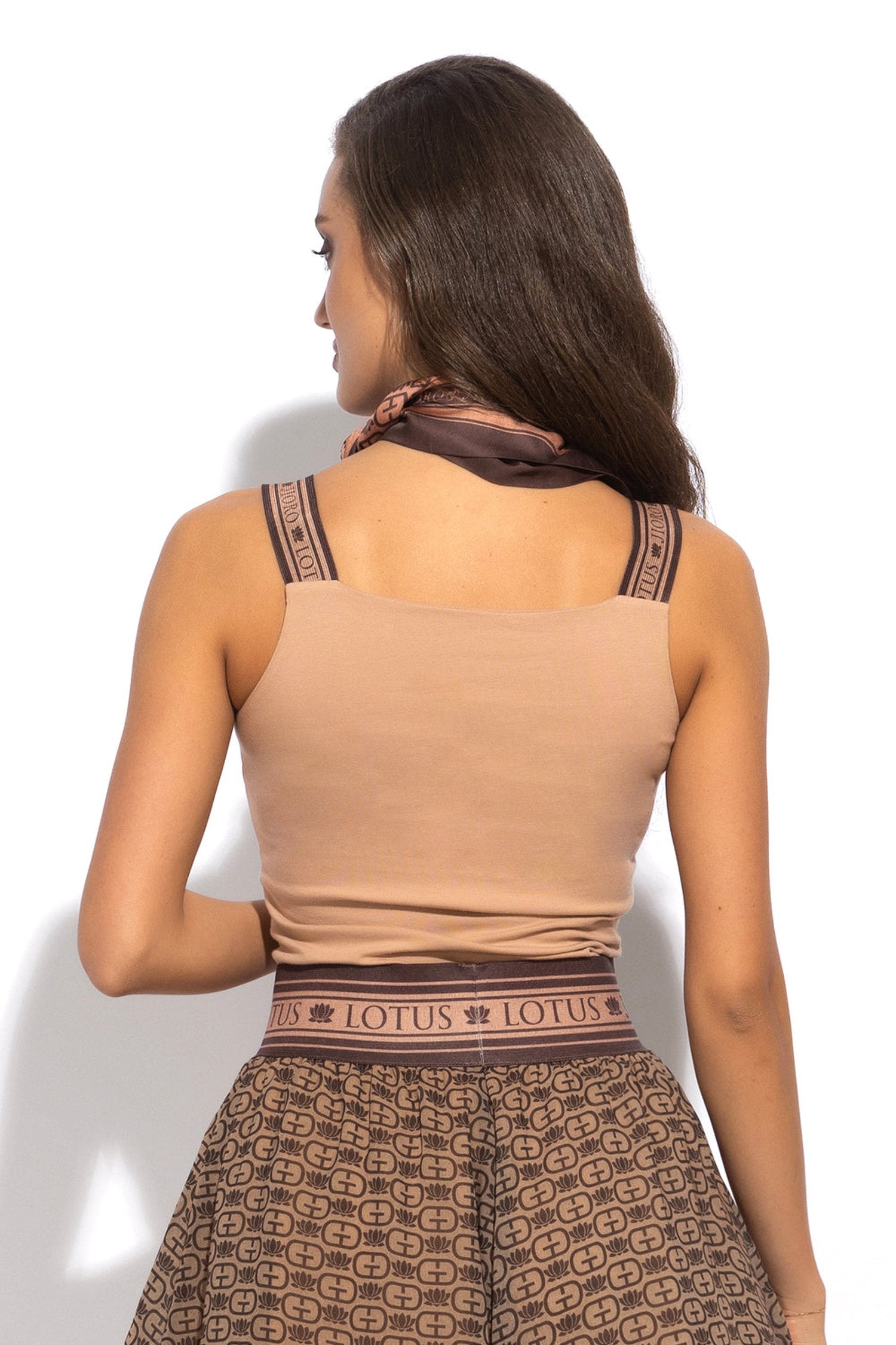 JERSEY TANK TOP IN BEIGE WITH ELASTIC STRAPS MOCHA MOUSSE LOGO - ESSENTIALS