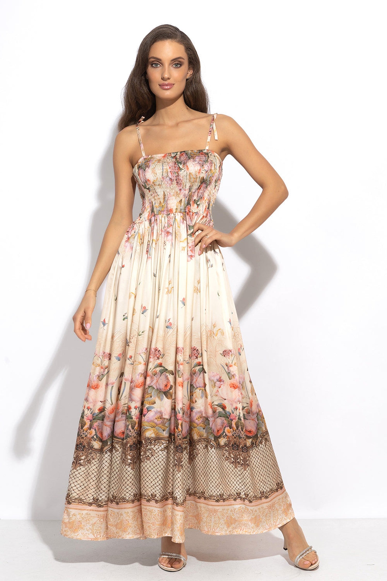 VISCOSE DRESS WITH STRAPS - BAROQUE FLOWERS