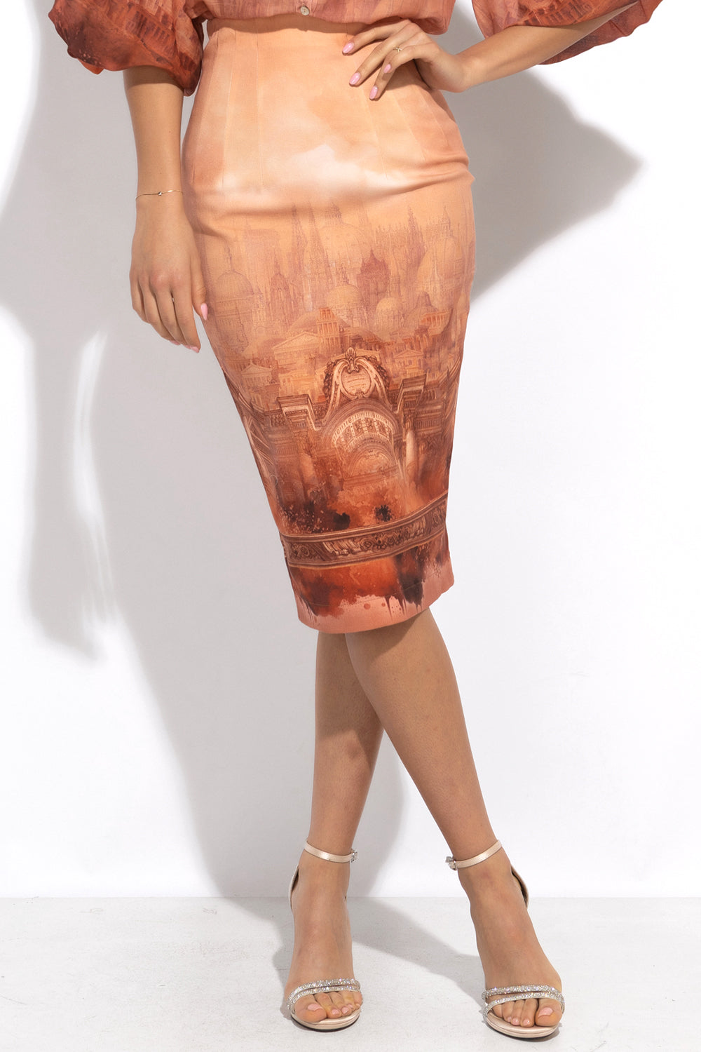 PENCIL COTTON TWILL SKIRT WITH ELASTIC WAIST - ANCIENT TOWN