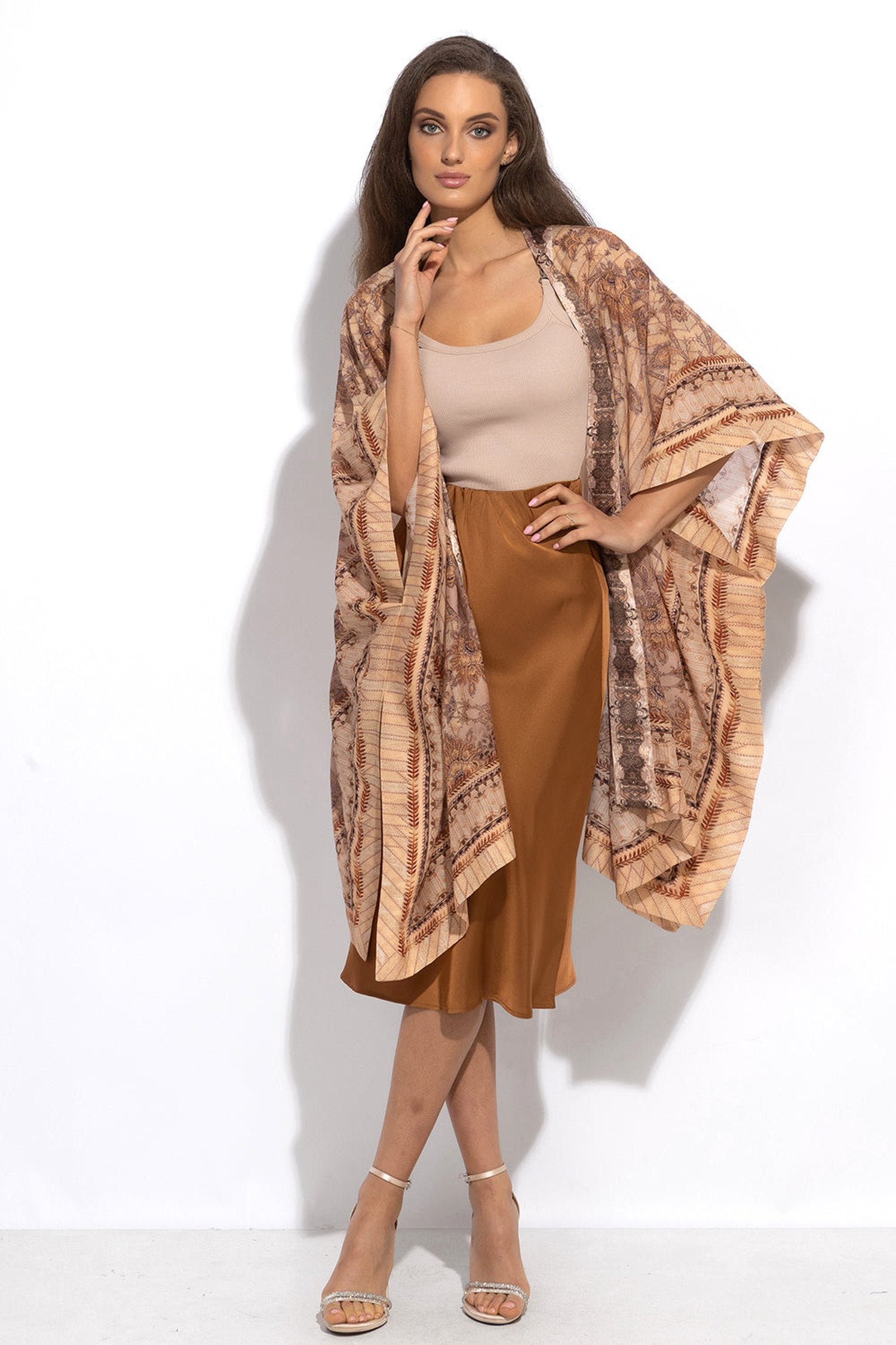 Robe kimono en coton de soie - Léopard beige