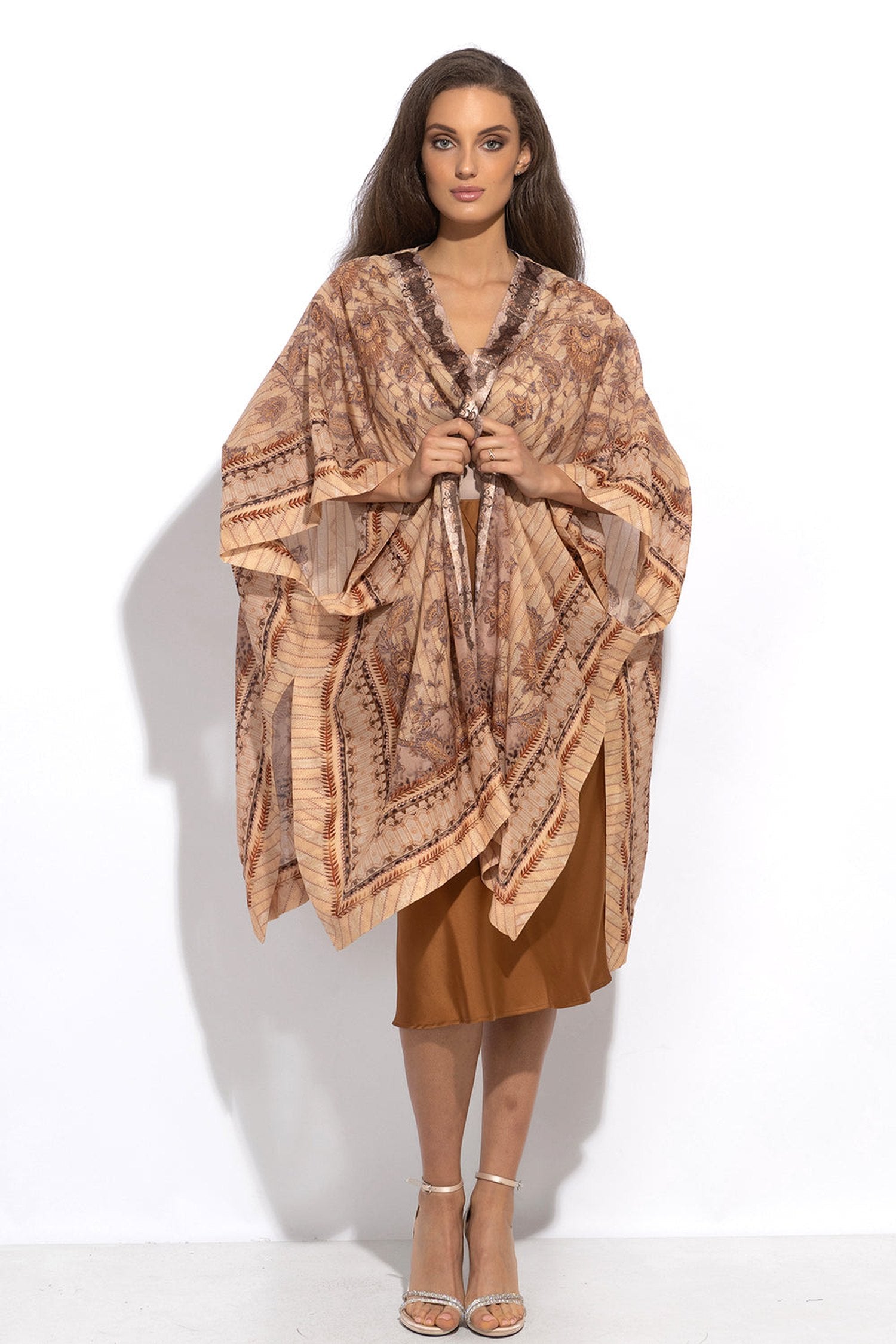 Robe kimono en coton de soie - Léopard beige