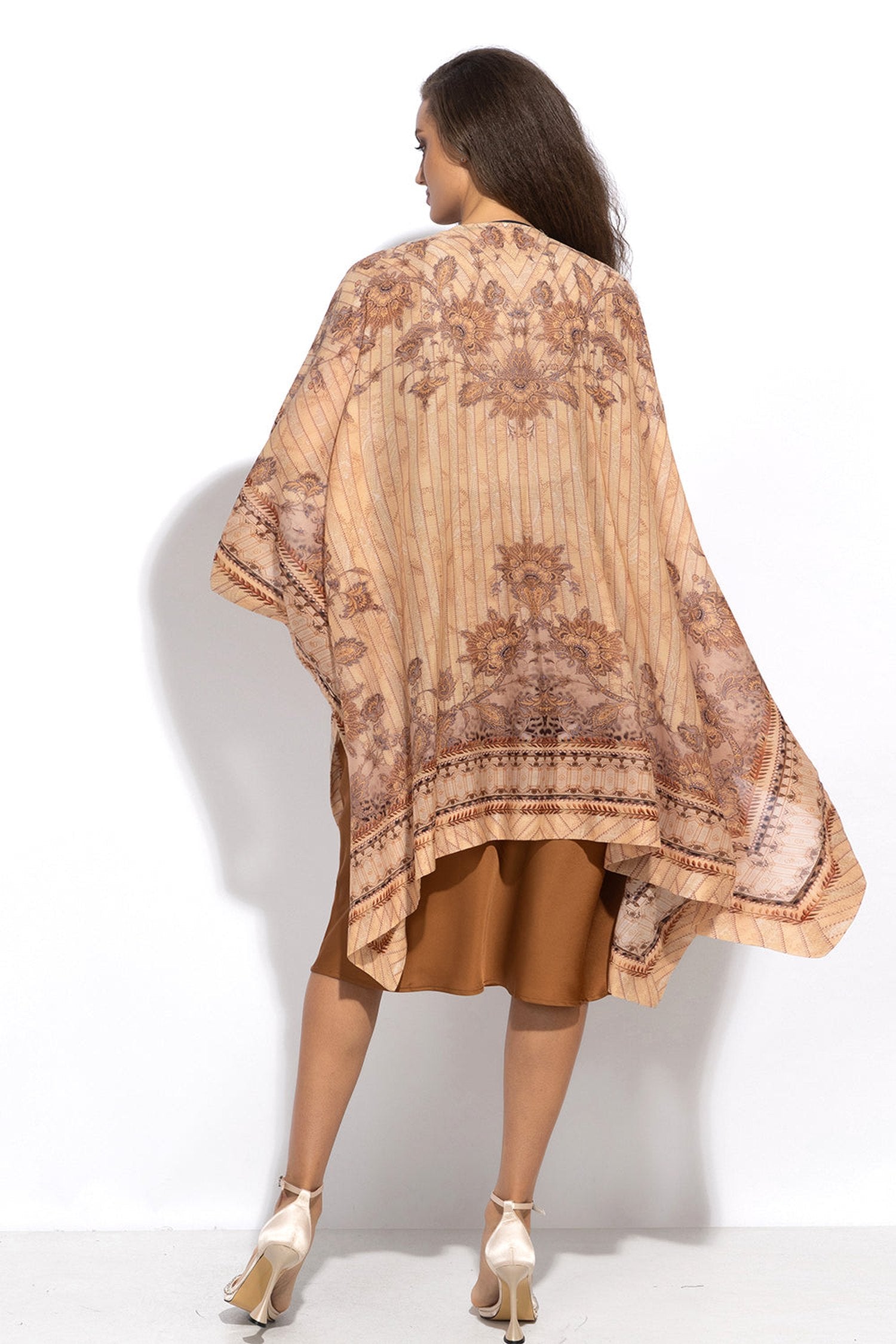 Robe kimono en coton de soie - Léopard beige