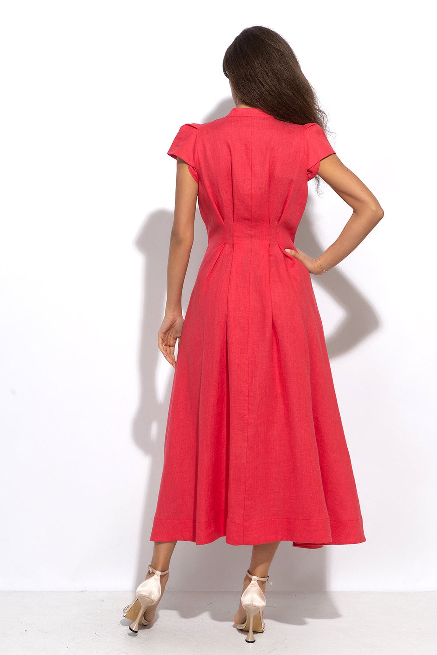 LONG FLARED LINEN DRESS IN FUCHSIA - ESSENTIALS JIORO ДЪЛГА РАЗКРОЕНА РОКЛЯ ОТ ЛЕН В ЦВЯТ ФУКСИЯ – ESSENTIALS JIORO