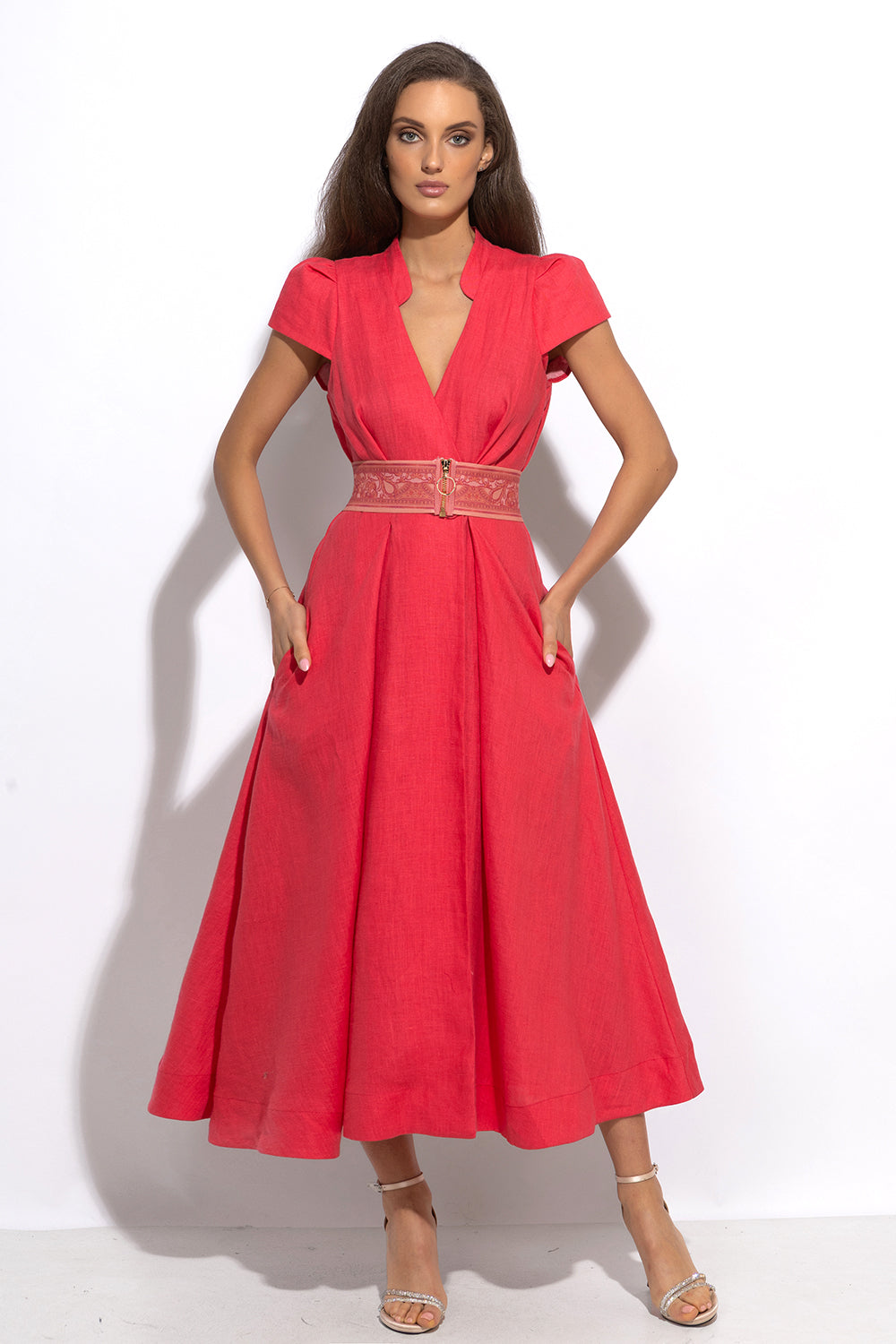 WIDE ELASTIC BELT WITH ZIPPER - BAROQUE CORAL