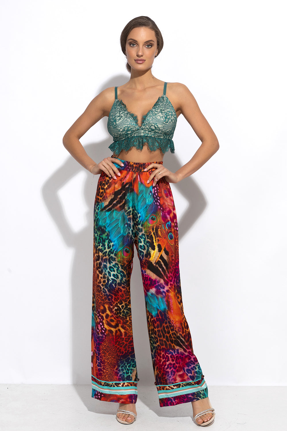VISCOSE SATIN LOOSE FIT PANTS - LEO NEON WILD