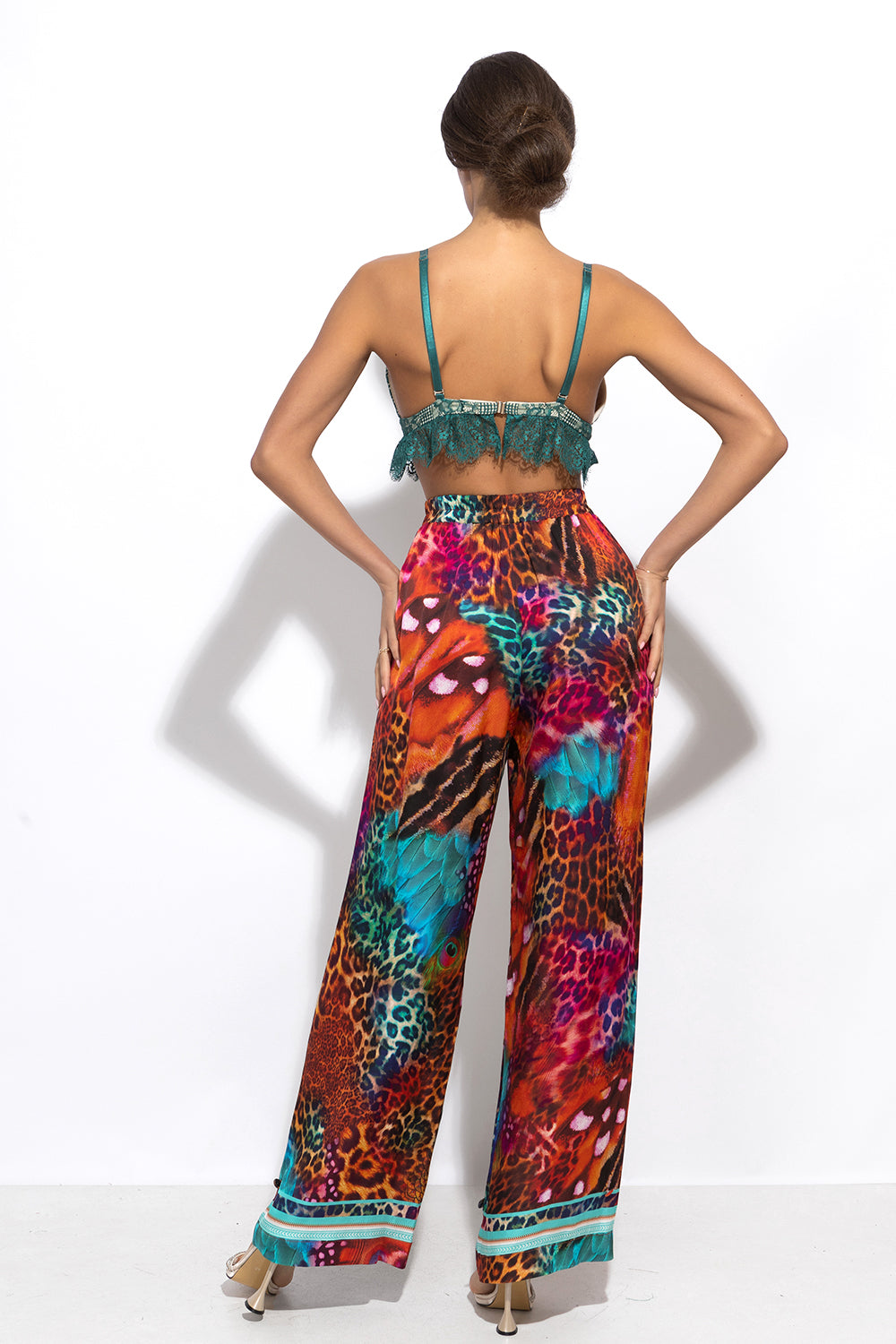 VISCOSE SATIN LOOSE FIT PANTS - LEO NEON WILD