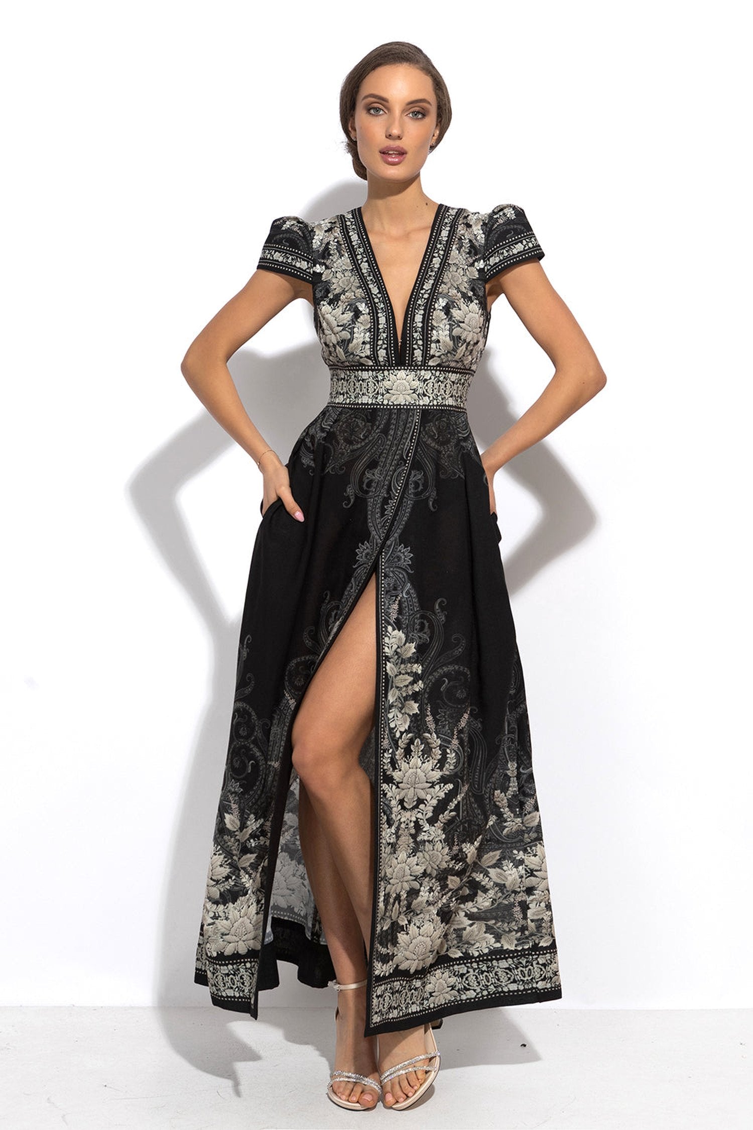 EMPIRE WAIST MAXI DRESS WITH LINEN FEEL - FROZEN LOTUS JIORO МАКСИ РОКЛЯ С ВИСОКА ТАЛИЯ С УСЕЩАНЕ ЗА ЛЕН - FROZEN LOTUS JIORO