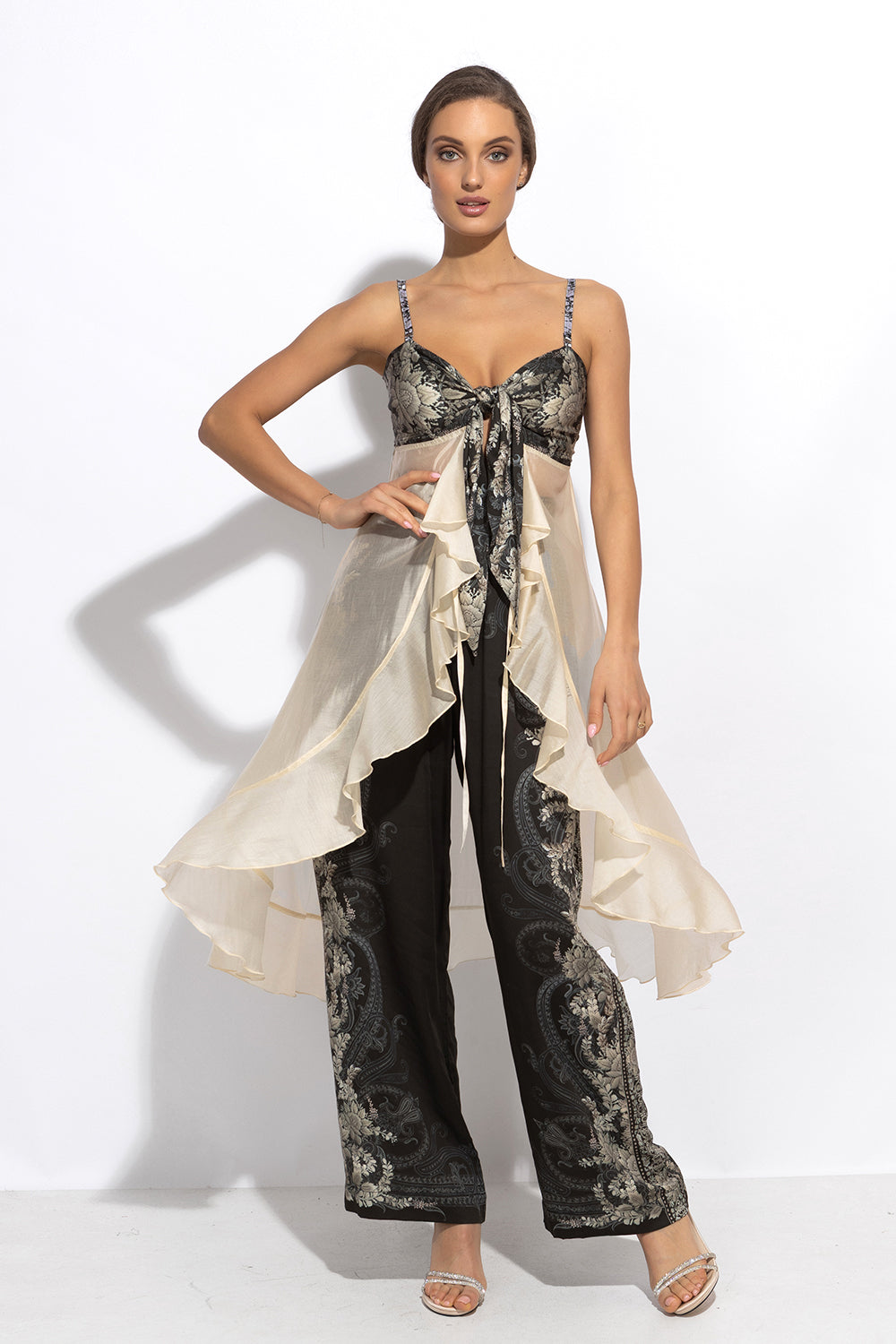 PANTALON LARGE EN VISCOSE AVEC TAILLE ÉLASTIQUE – LOTUS GELÉ