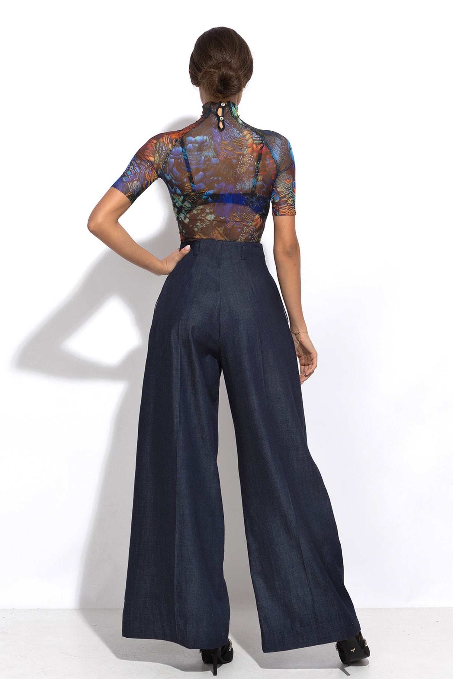 TENCEL DENIM PANTS WITH HIGH WAIST AND WIDE LEG - ESSENTIALS