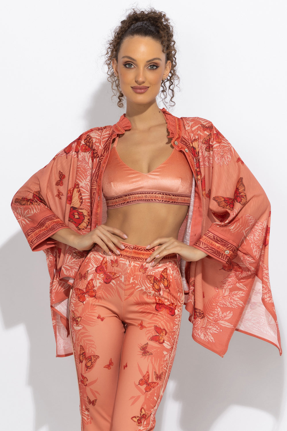 CLASSIC VISCOSE PANTS - PAPAYA BUTTERFLIES JIORO ПАНТАЛОН С КЛАСИЧЕСКА КРОЙКА - PAPAYA BUTTERFLIES JIORO