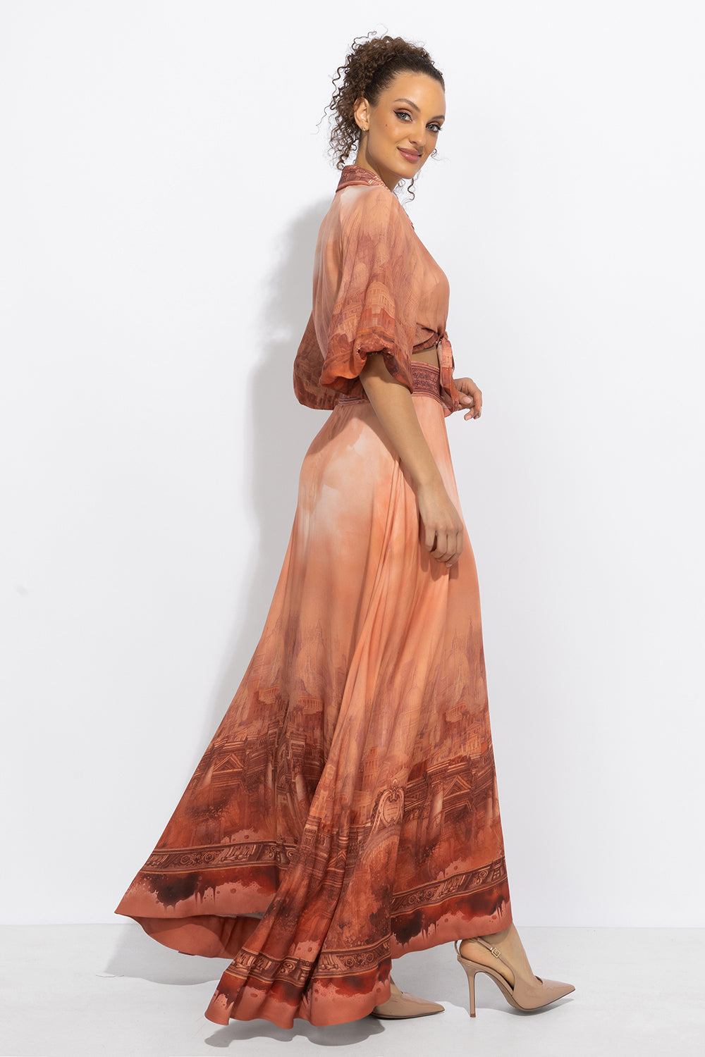 LONG VISCOSE SKIRT WITH ELASTIC WAIST AND SIDE POCKETS - ANCIENT TOWN