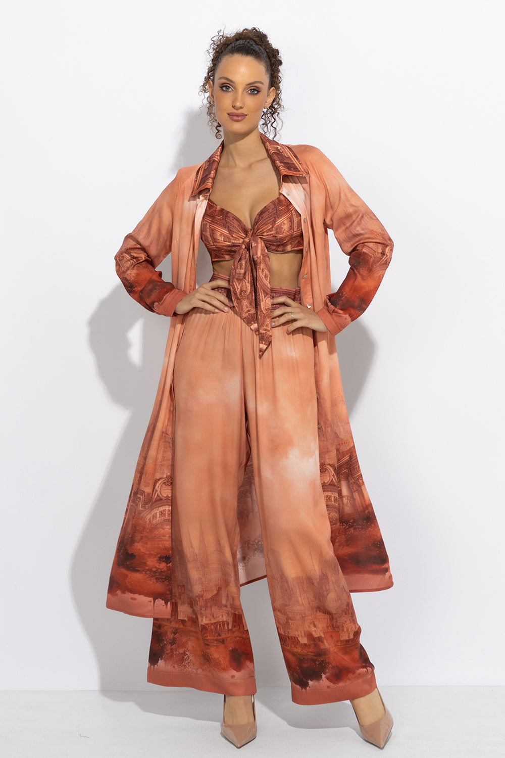 VISCOSE WIDE-LEG TROUSERS WITH ELASTIC WAIST - ANCIENT TOWN