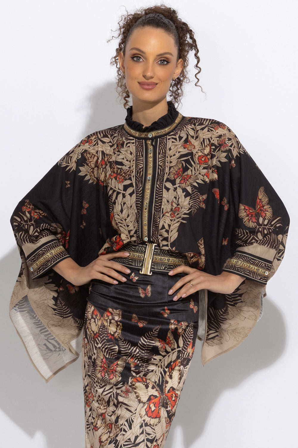 SQUARE TUNIC WITH RUFFLED COLLAR - MIDNIGHT BUTTERFLIES