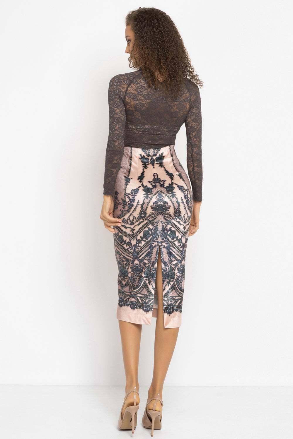 KNEE-LENGTH VELVET SKIRT - GRAFFITI POWDER JIORO ПОЛА ДО КОЛЯНОТО ОТ КАДИФЕ - GRAFFITI POWDER JIORO