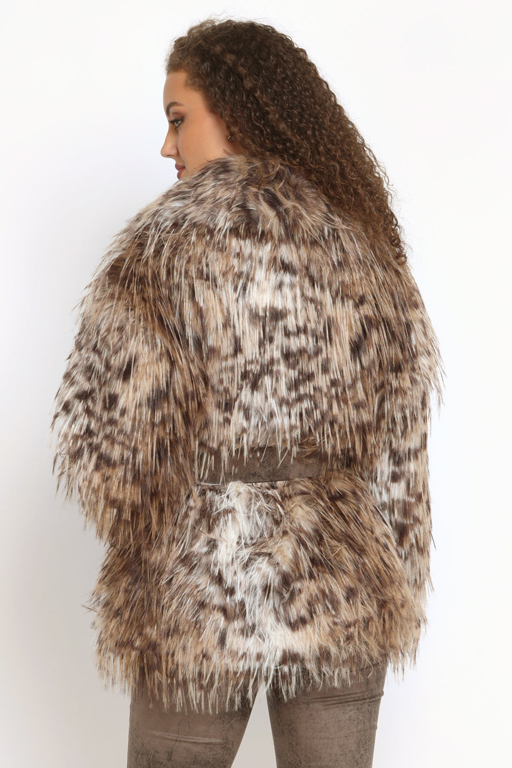 OVERSIZED FAUX FUR COAT WITH LARGE SHAWL COLLAR IN SERVAL PRINT AND BELT - ESSENTIALS JIORO ОВЪРСАЙЗ ПАЛТО ОТ ИЗКУСТВЕН КОСЪМ С ШАРКА СЕРВАЛ С ГОЛЯМА ШАЛ-ЯКА И КОЛАН - ESSENTIALS JIORO