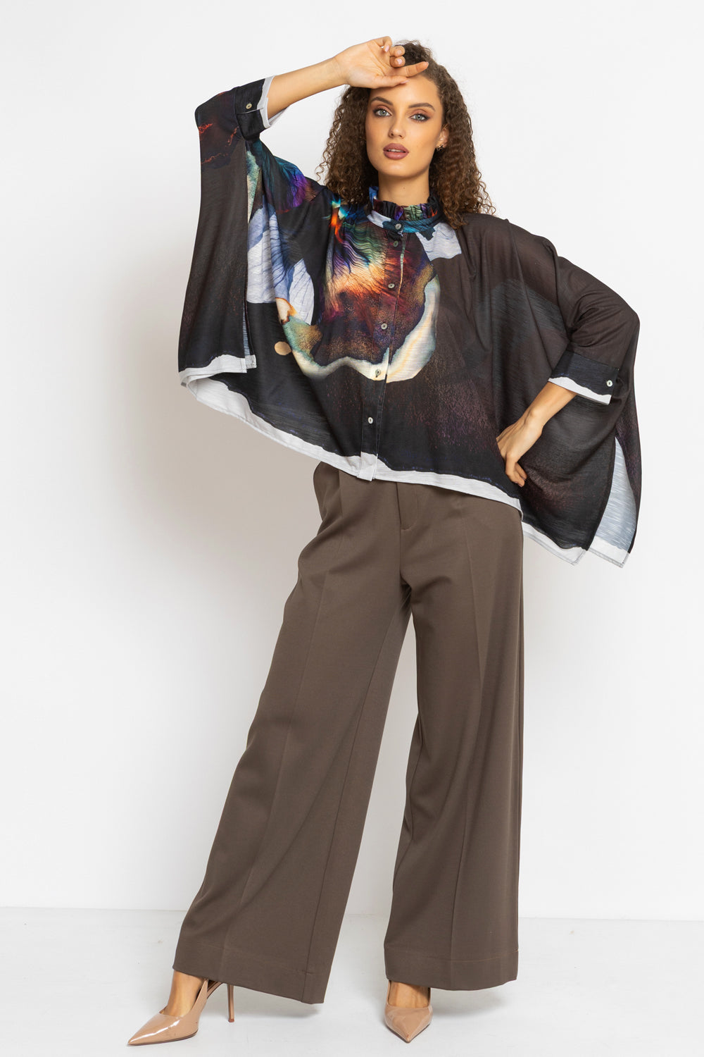 SQUARE TUNIC WITH RUFFLED COLLAR - VIOLET