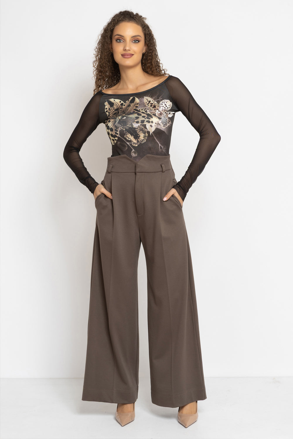 BLOUSE WITH NET SLEEVE - LEO ORCHID