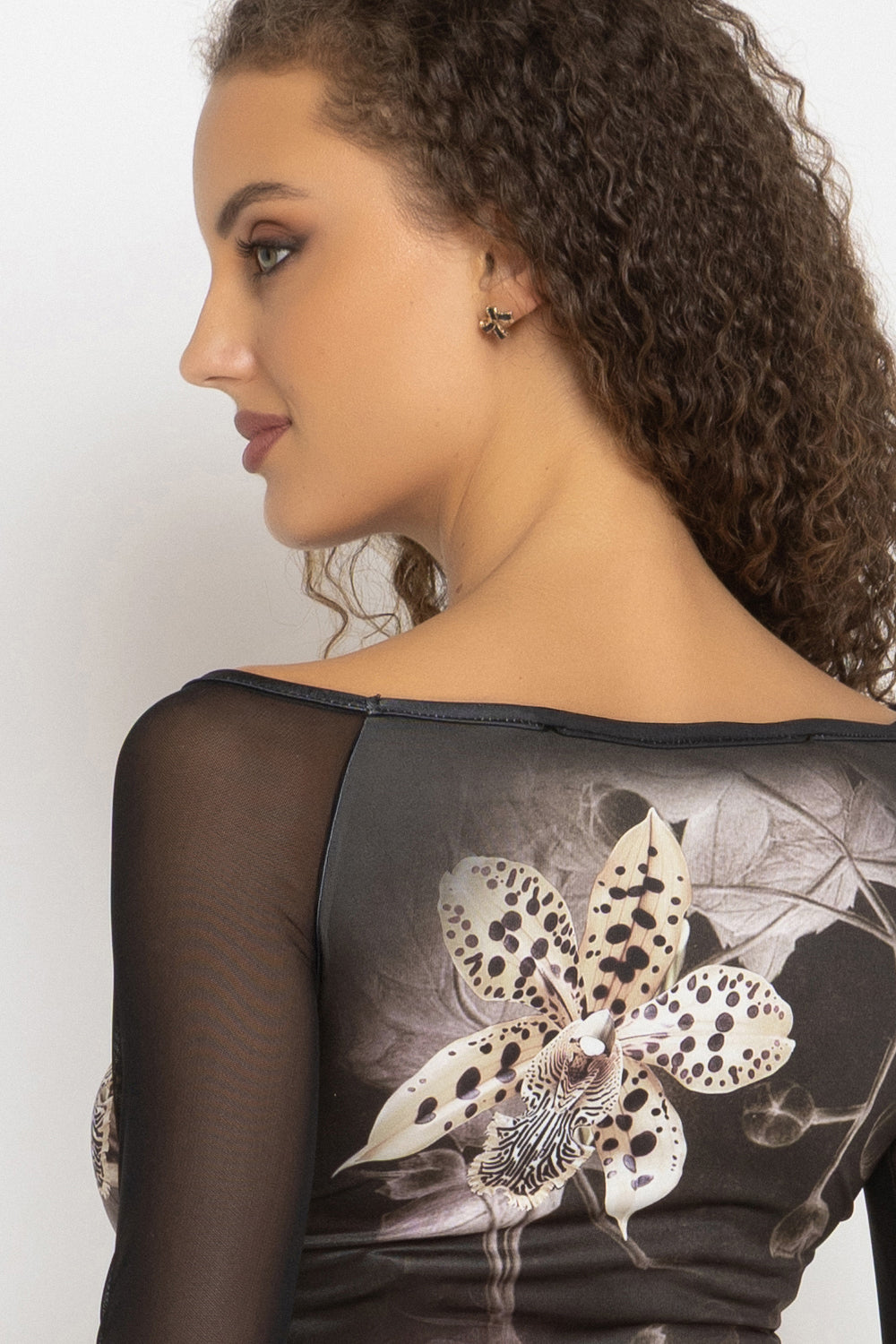 BLOUSE WITH NET SLEEVE - LEO ORCHID