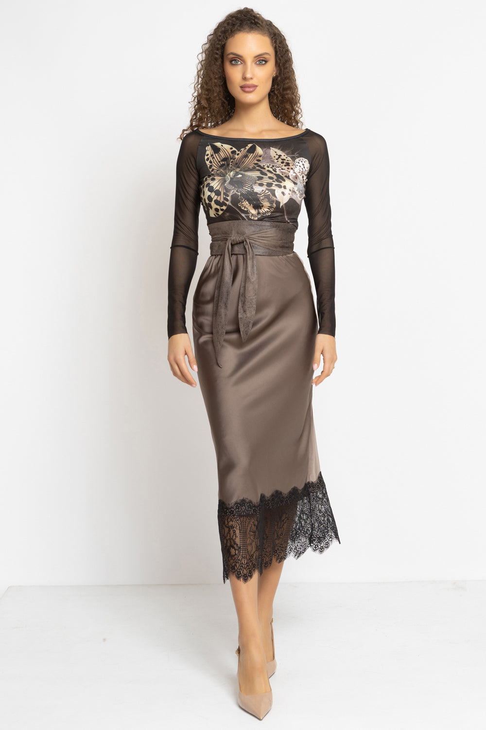 BLOUSE WITH NET SLEEVE - LEO ORCHID