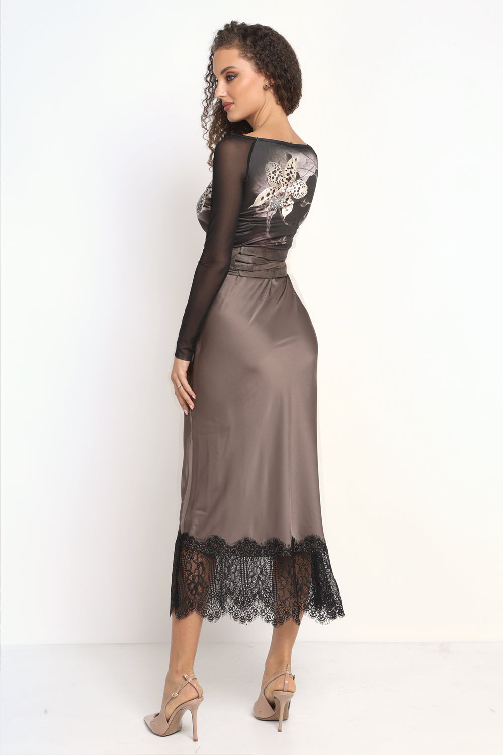 BLOUSE WITH NET SLEEVE - LEO ORCHID