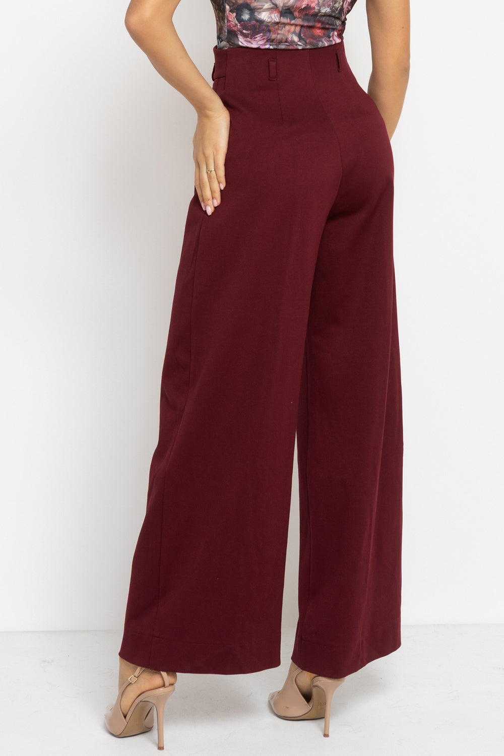 PANTALONS BORDEAUX ESSENTIELS EN MÉLANGE DE VISCOSE TAILLE HAUTE